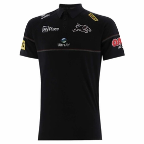 Men's NRL Penrith Panthers 2025 Black Media Polo Mesh Panel Ventilated Side Gussets