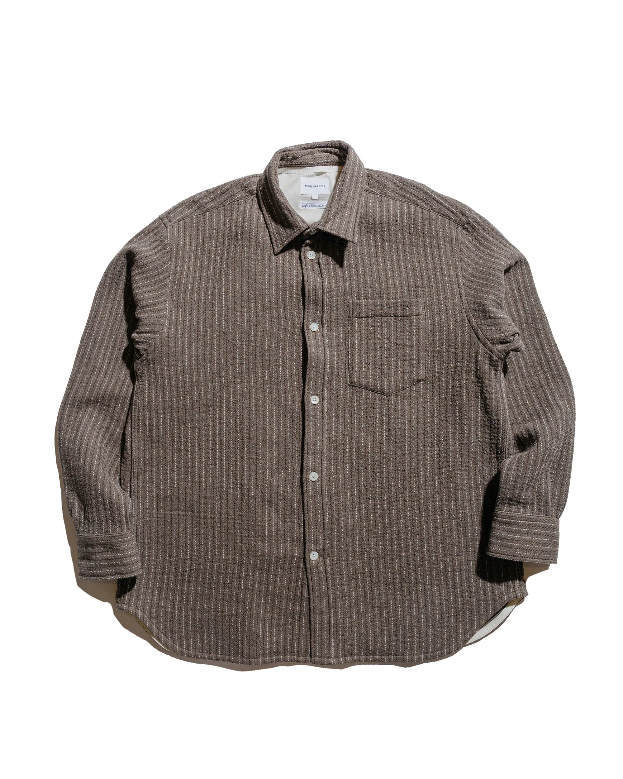 Norse Projects Ole Oversized Wool Stripe Shirt Seal Brown Patterned Texture