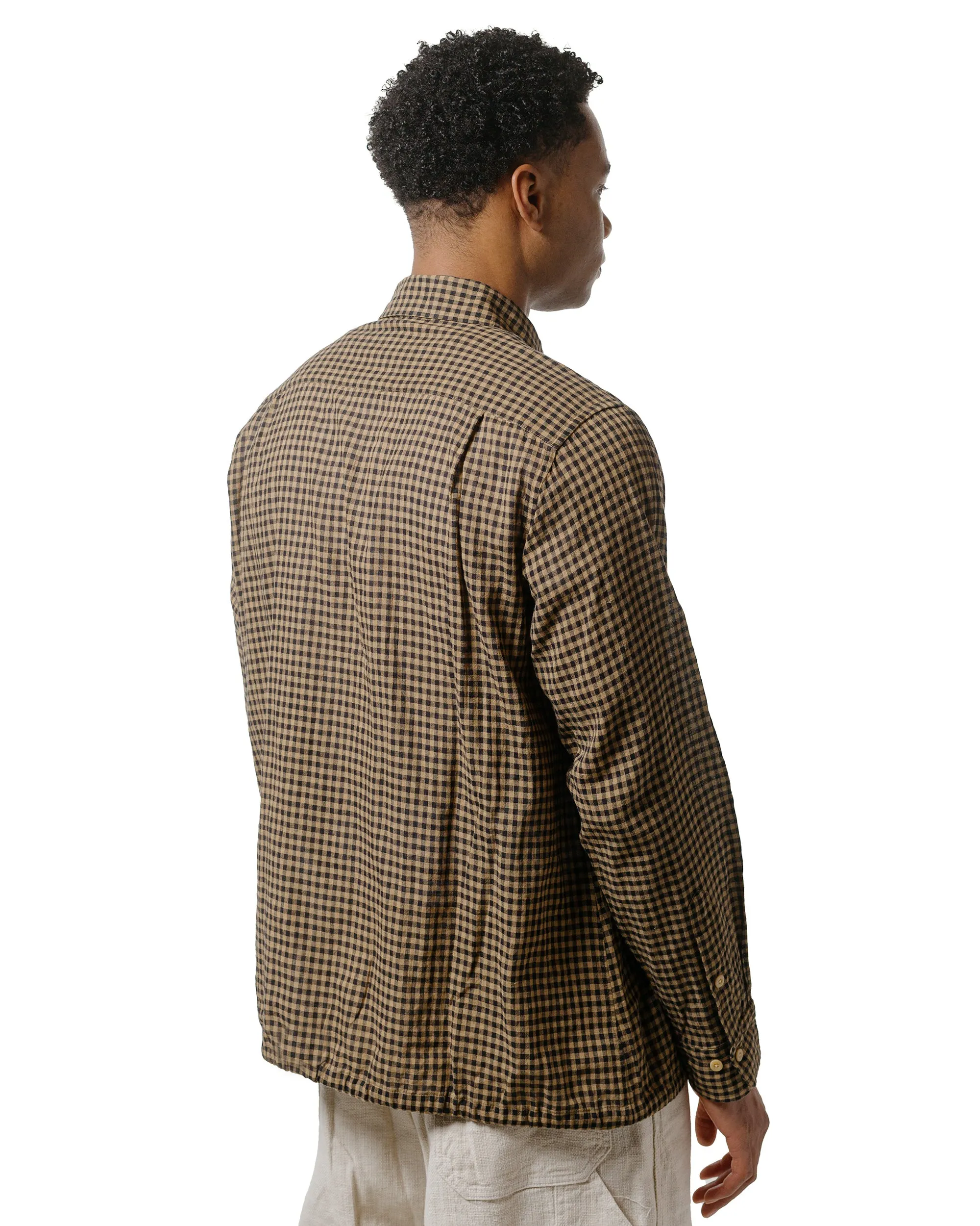 ts(s) Hem String Shirt Darker Gingham Plaid Cotton/Linen Cloth Black/Beige quick dry