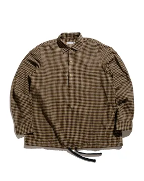 ts(s) Hem String Shirt Darker Gingham Plaid Cotton/Linen Cloth Black/Beige Geometric Design