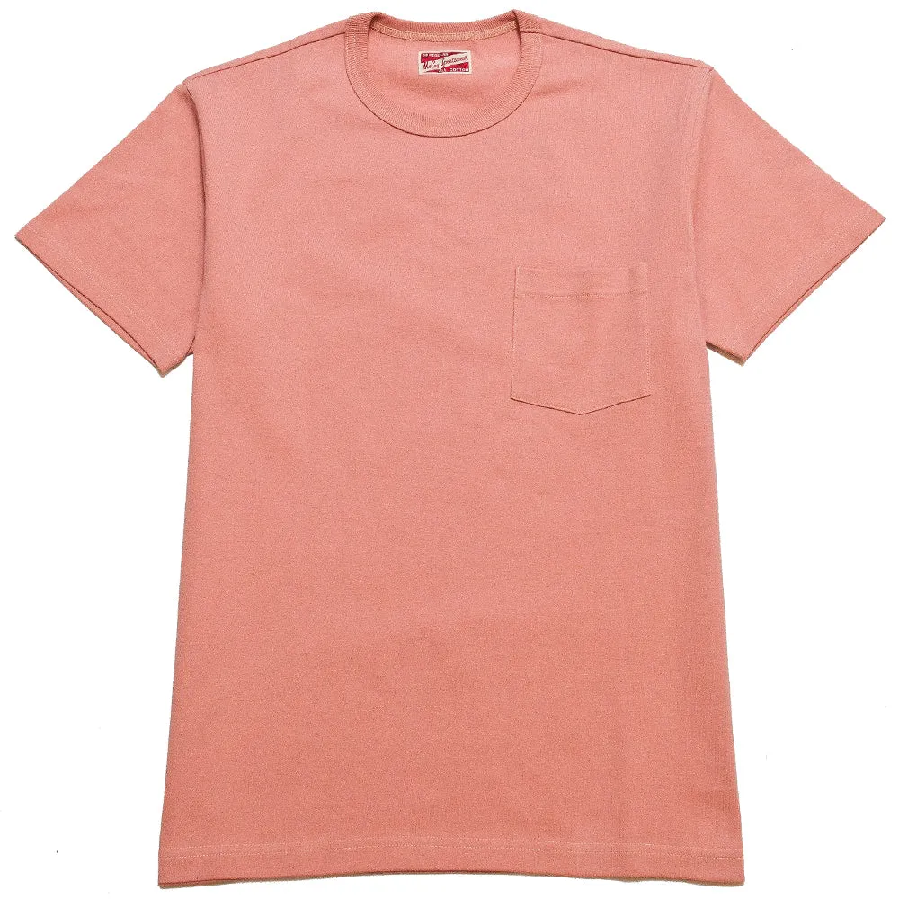 The Real McCoy's Joe McCoy MC19012 Overdyed Sportswear Pocket Tee Coral Recycled Polyester Blend Fresh Outfit