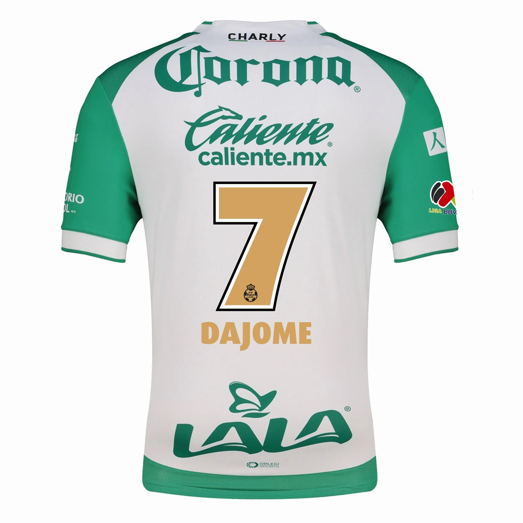 Charly Cristian Dajome Men's Santos Laguna Home Jersey 25/26 w/ BBVA MX Patches (Green/White) Agility Wear Sporty Gear