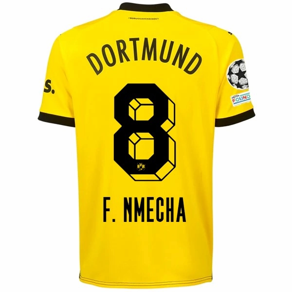 Anti Microbial Fiber Blend Relaxed Fit Technology Puma Borussia Dortmund Felix Nmecha Home Jersey w/ Champions League Patches 23/24 (Cyber Yellow/Puma Black)