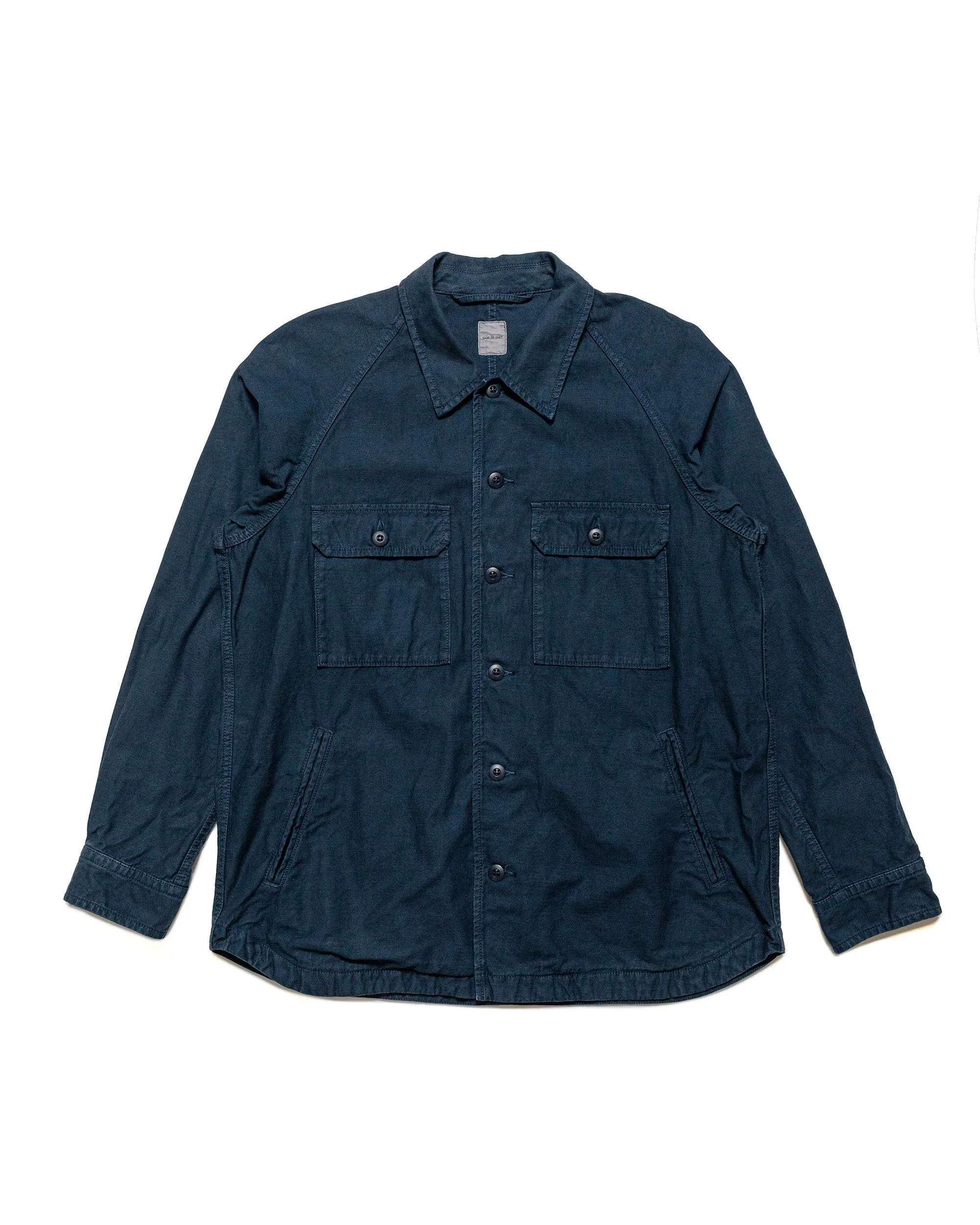 Sage de Cret Cotton/Linen Back Satin Shirt Jacket Navy color block