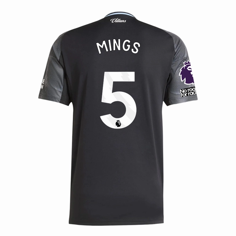 Action Performance Classic Fit adidas Mings Men's Aston Villa 25/26 Away Jersey w/ EPL   NRFR Patches (Black/Global Blue)