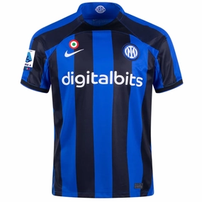 Nike Inter Milan Home Jersey w/ Serie A   Copa Italia Patches 22/23 (Lyon Blue/Black) Quick Drying Layered Look Design
