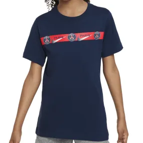 Flexible Ribbed Neckline Nike Youth Paris Saint-Germain Logos T-Shirt (Midnight Navy)