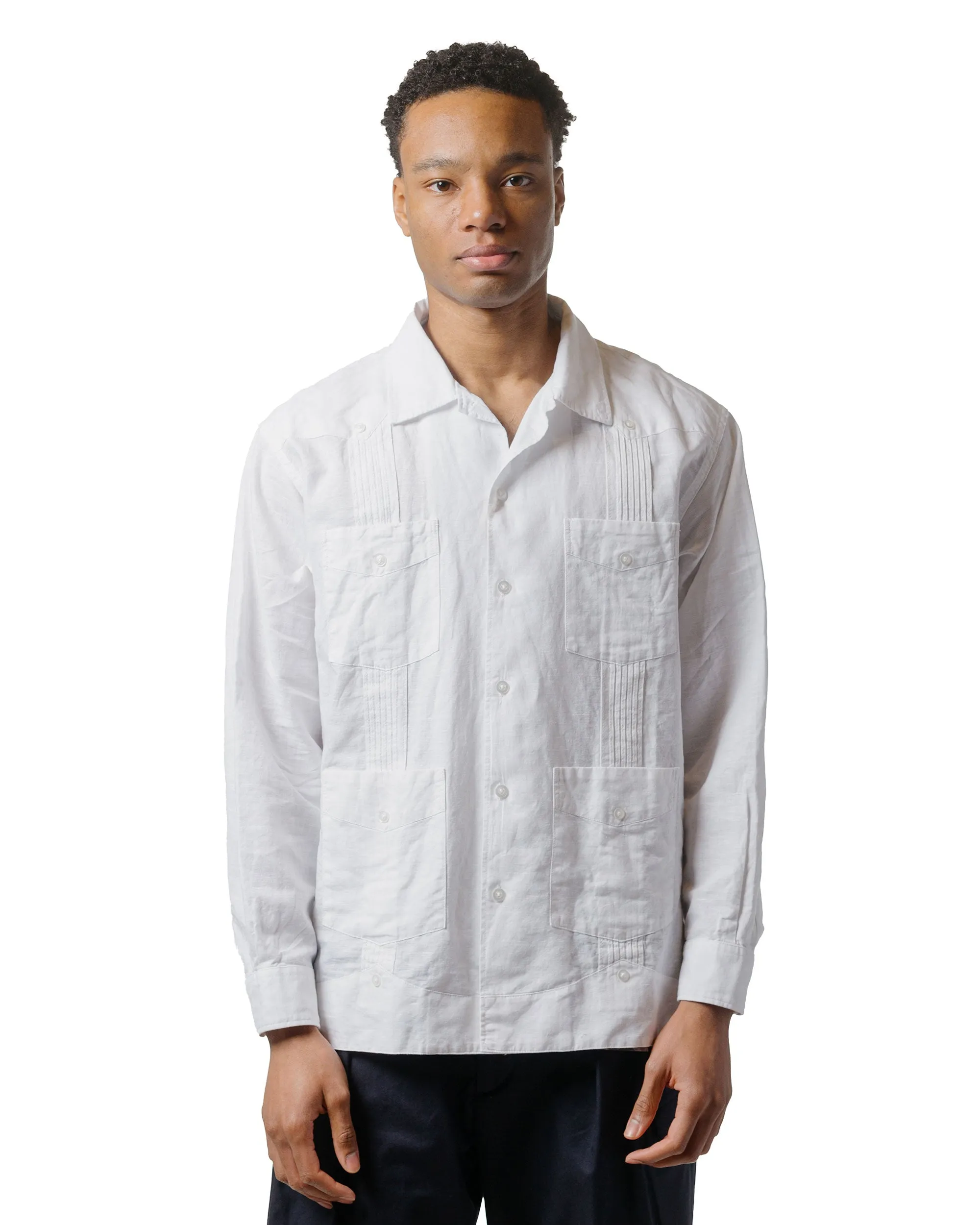 Tall Length Engineered Garments Guayabera Shirt White Handkerchief Linen