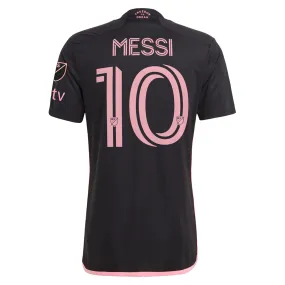 adidas Men's Inter Miami CF Lionel Messi Away Jersey W/ MLS   Apple TV Patches 23/24 (Black) Comfort Layer