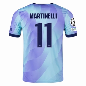 Motion Gear adidas Arsenal Authentic Gabriel Martinelli Third Jersey w/ Champions League Patches 24/25 (Clear Aqua/Light Flash Purple)