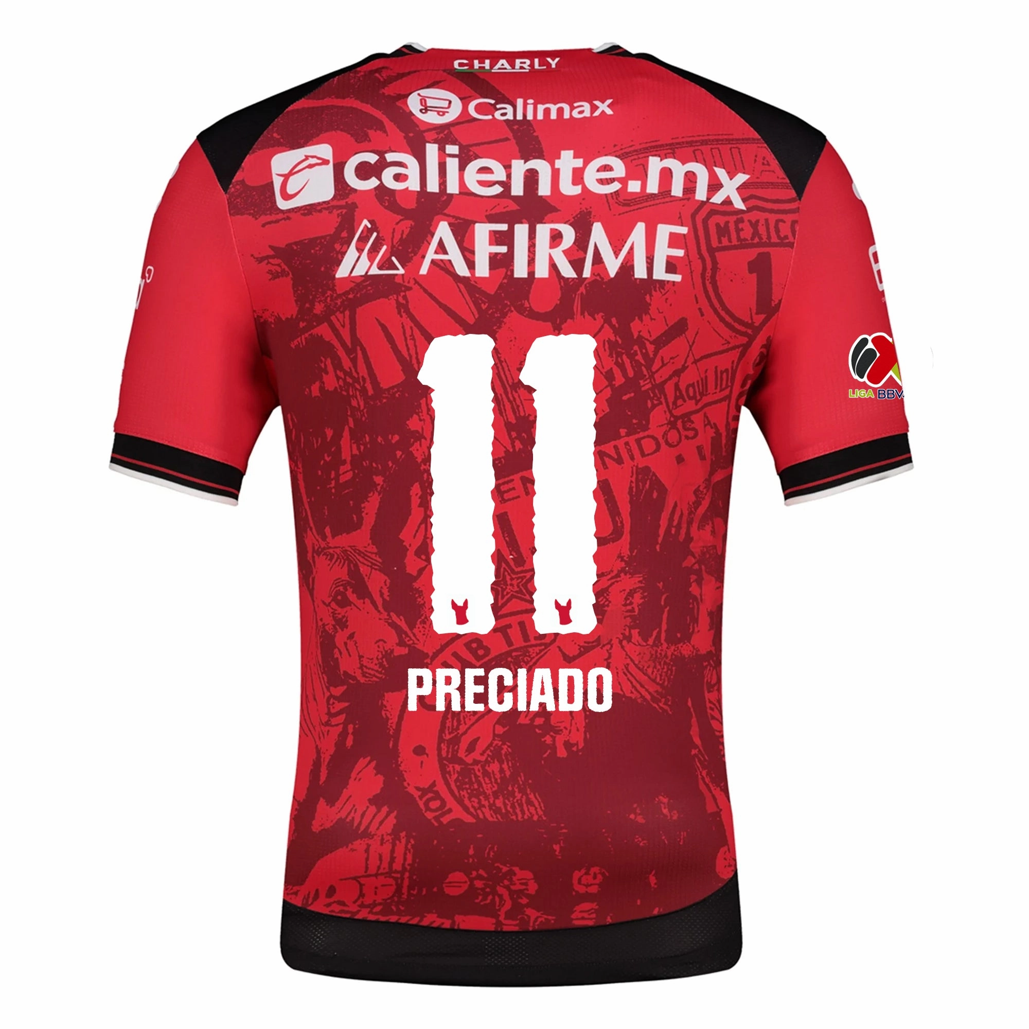 Effortless Fit Charly Adonis Preciado Men's Club Tijuana Xolos Home Jersey 25/26 w/ BBVA MX Patch (Red/Black)