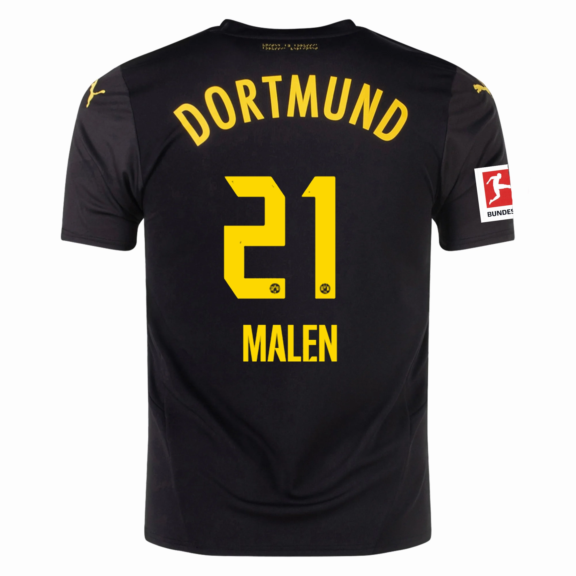 Puma Borussia Dortmund Donyell Malen Away Jersey w/ Bundesliga Patch 24/25 (Puma Black/Faster Yellow) Mesh Paneling Ventilation Mesh Design
