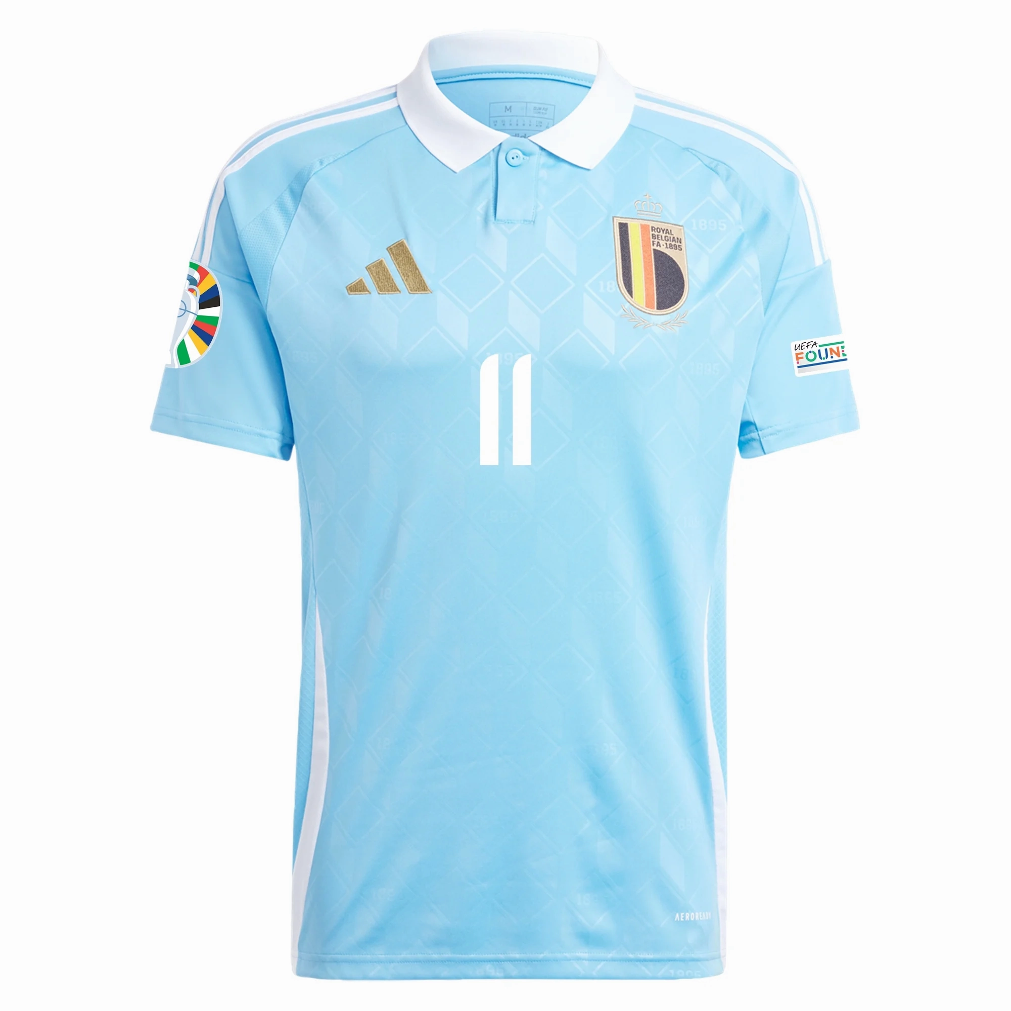 adidas Belgium Jeremy Doku Away Jersey w/ Euro 2024 Patches 24/25 (Semi Blue Burst) Adjustable Hem Easy Movement
