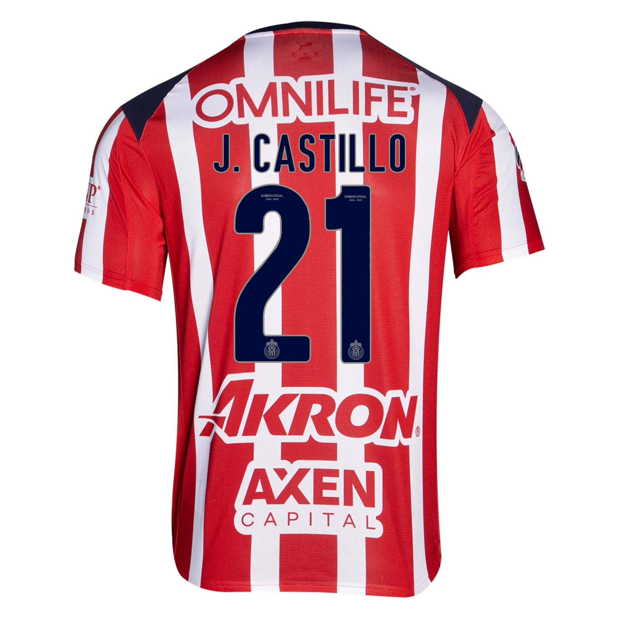 Durable Polyester Blend Match Look Puma Jose Castillo Men's Chivas De Guadalajara Home Jersey 25/26 (Puma Red/White)