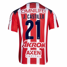 Durable Polyester Blend Match Look Puma Jose Castillo Men's Chivas De Guadalajara Home Jersey 25/26 (Puma Red/White)
