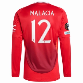 adidas Manchester United Tyrell Malacia Long Sleeve Home Jersey w/ Europa League Patches 24/25 (Red) Athletic Motion