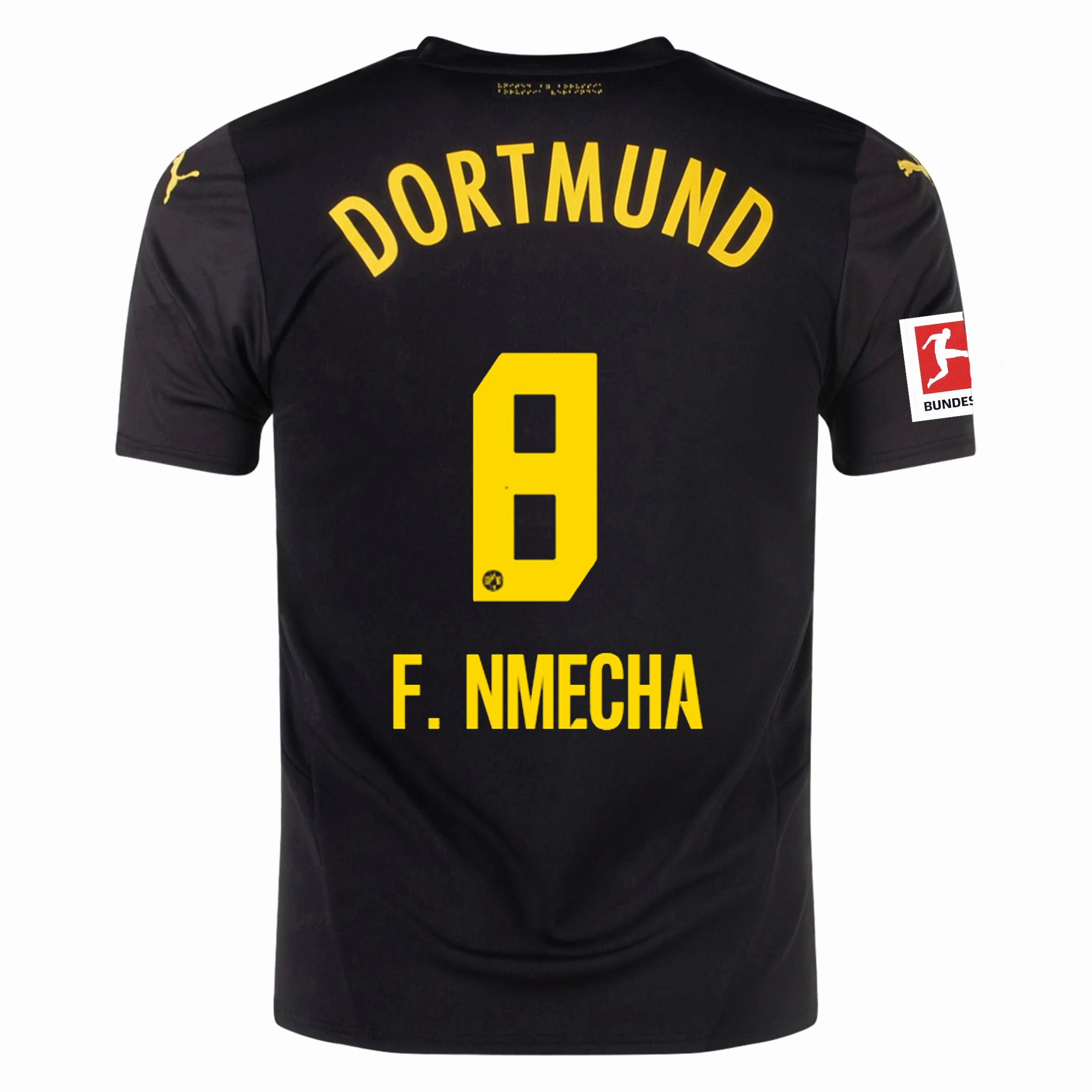 Flexible Cuff Design Puma Borussia Dortmund Felix Nmecha Away Jersey w/ Bundesliga Patch 24/25 (Puma Black/Faster Yellow)