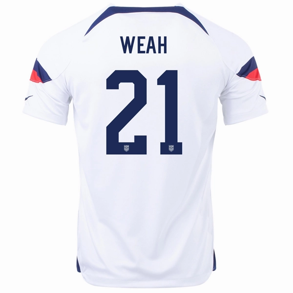 Non Chafe Seams Nike United States Timothy Weah Home Jersey 22/23 (White/Loyal Blue)