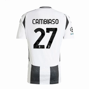 Muscle Fit Street Motion adidas Juventus Authentic Andrea Cambiaso Home Jersey w/ Champions League   Copa Italia Patches 24/25 (White/Black)