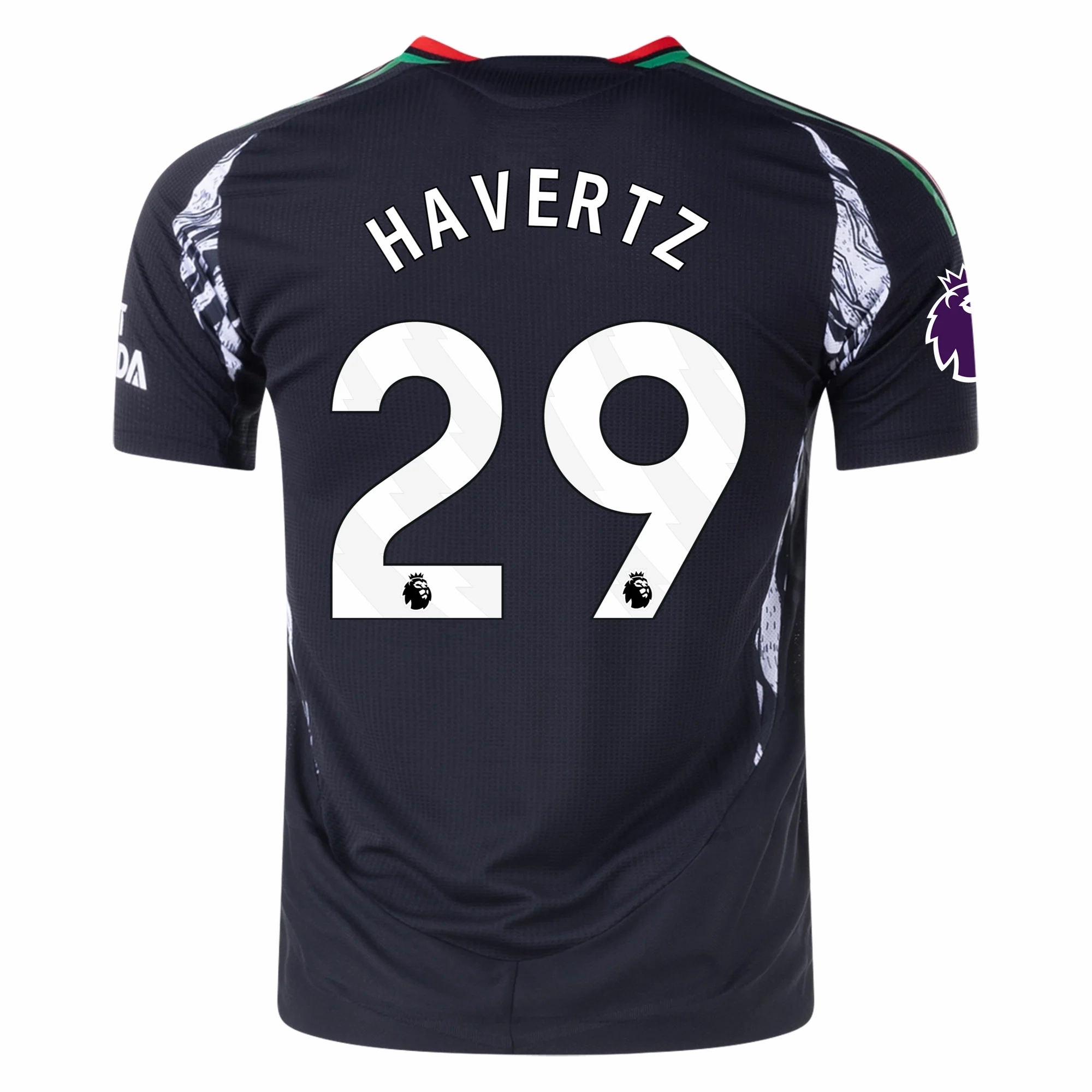 Comfort Fit Design Mesh Paneling adidas Arsenal Authentic Kai Havertz Away Jersey w/ EPL Patch 24/25 (Black)