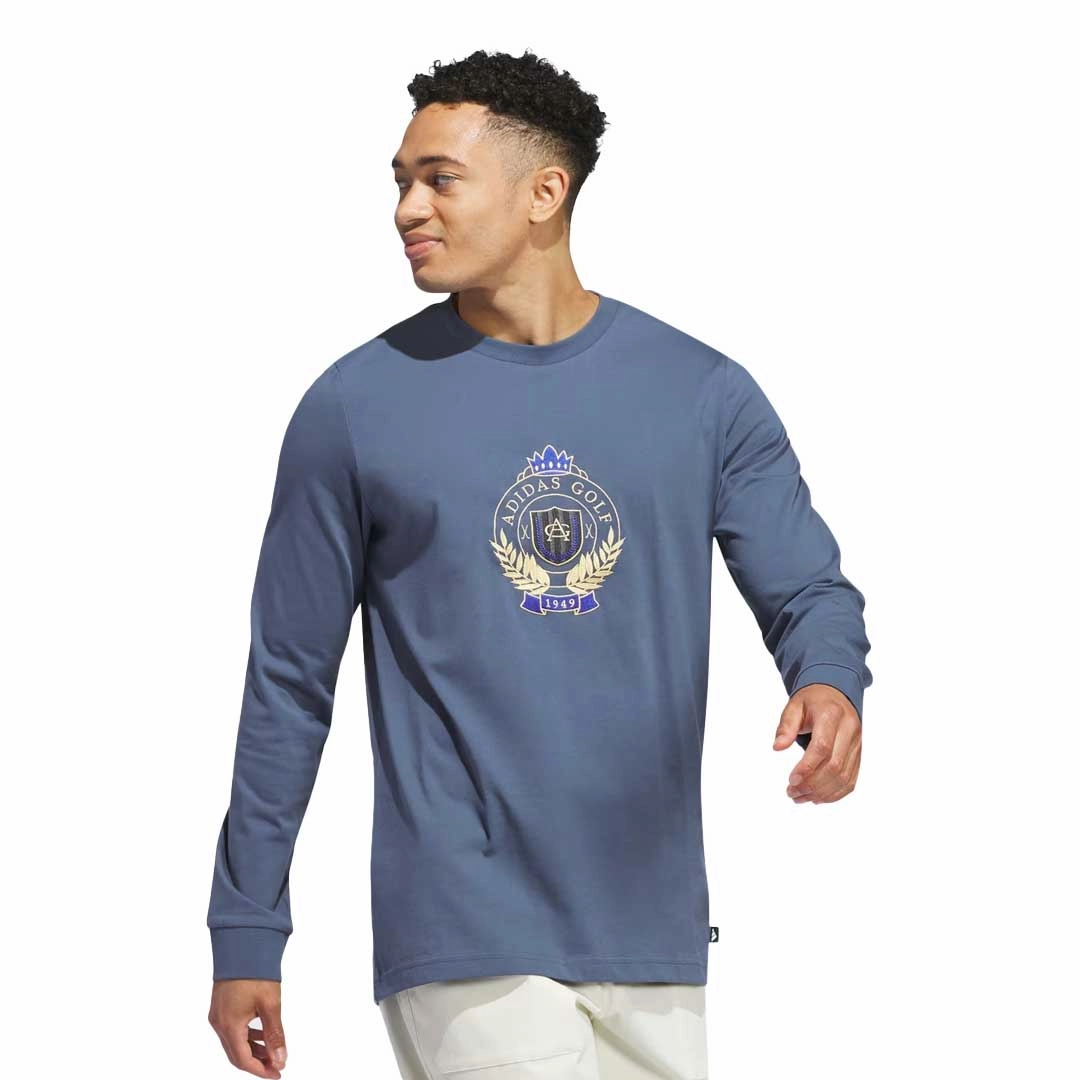 adidas - Men's Go-To Crest Graphic Long Sleeve T-Shirt (IN6349) Bemberg Collar Finish Light Training