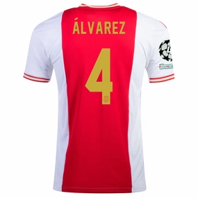 adidas Ajax Edson Alvarez Home Jersey w/ Champions League Patches 22/23 (Bold Red/White) Moisture Control System Lightweight Core Spacing