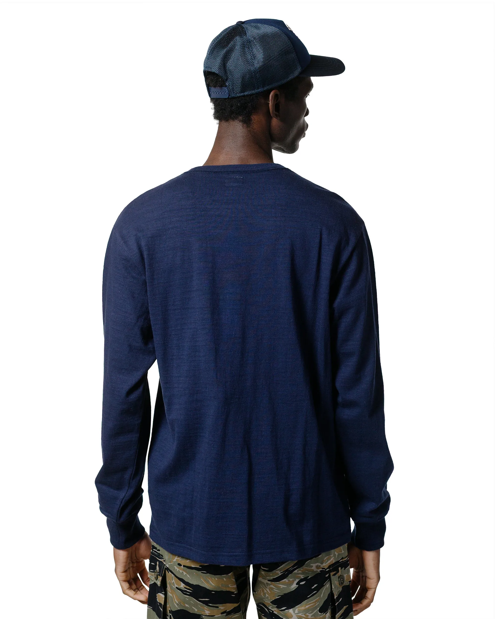 The Real McCoy's MC21109 Athletic L/S T-Shirt / Loop-Wheel Navy Reinforced Hemline
