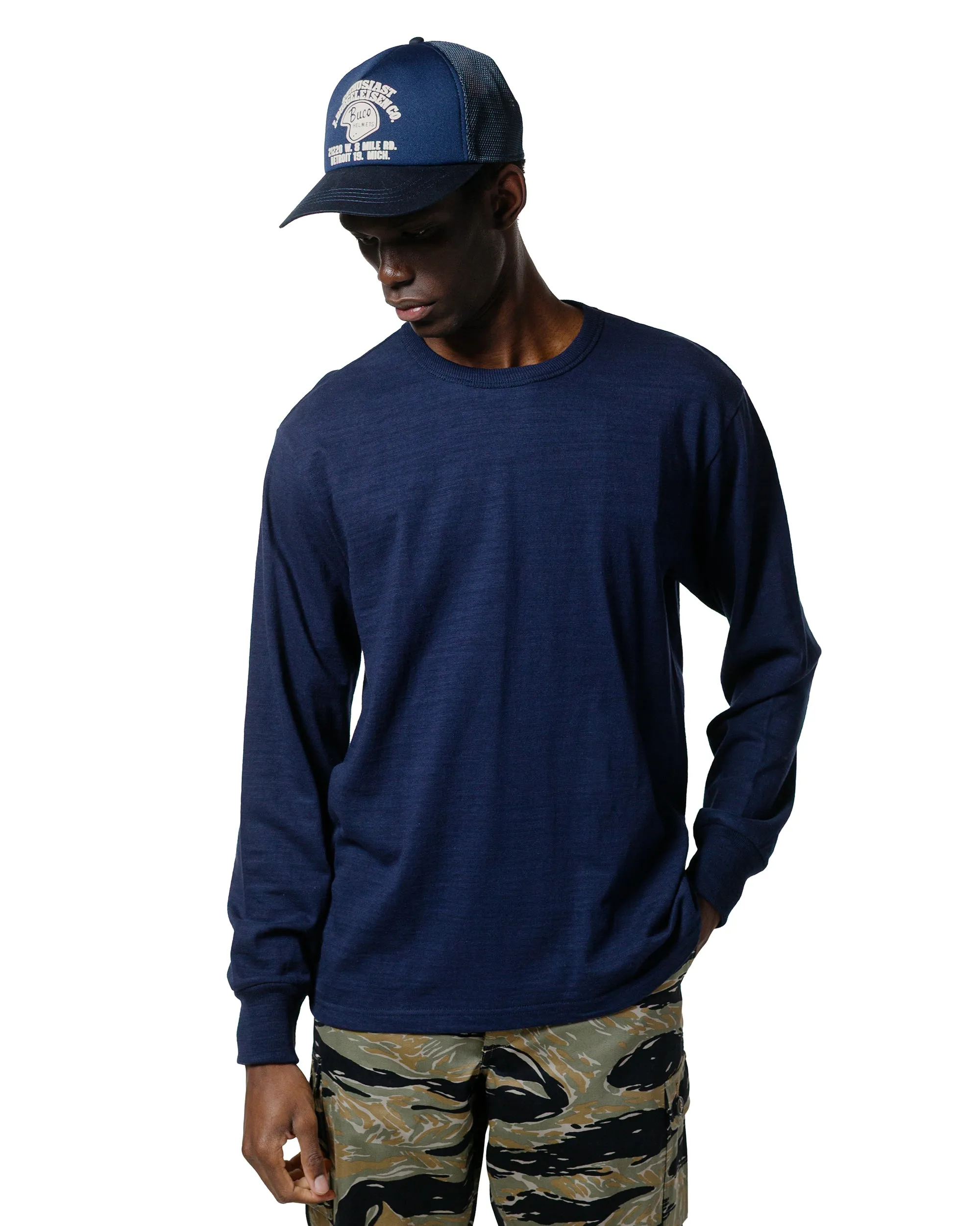 Comfy All-Day The Real McCoy's MC21109 Athletic L/S T-Shirt / Loop-Wheel Navy
