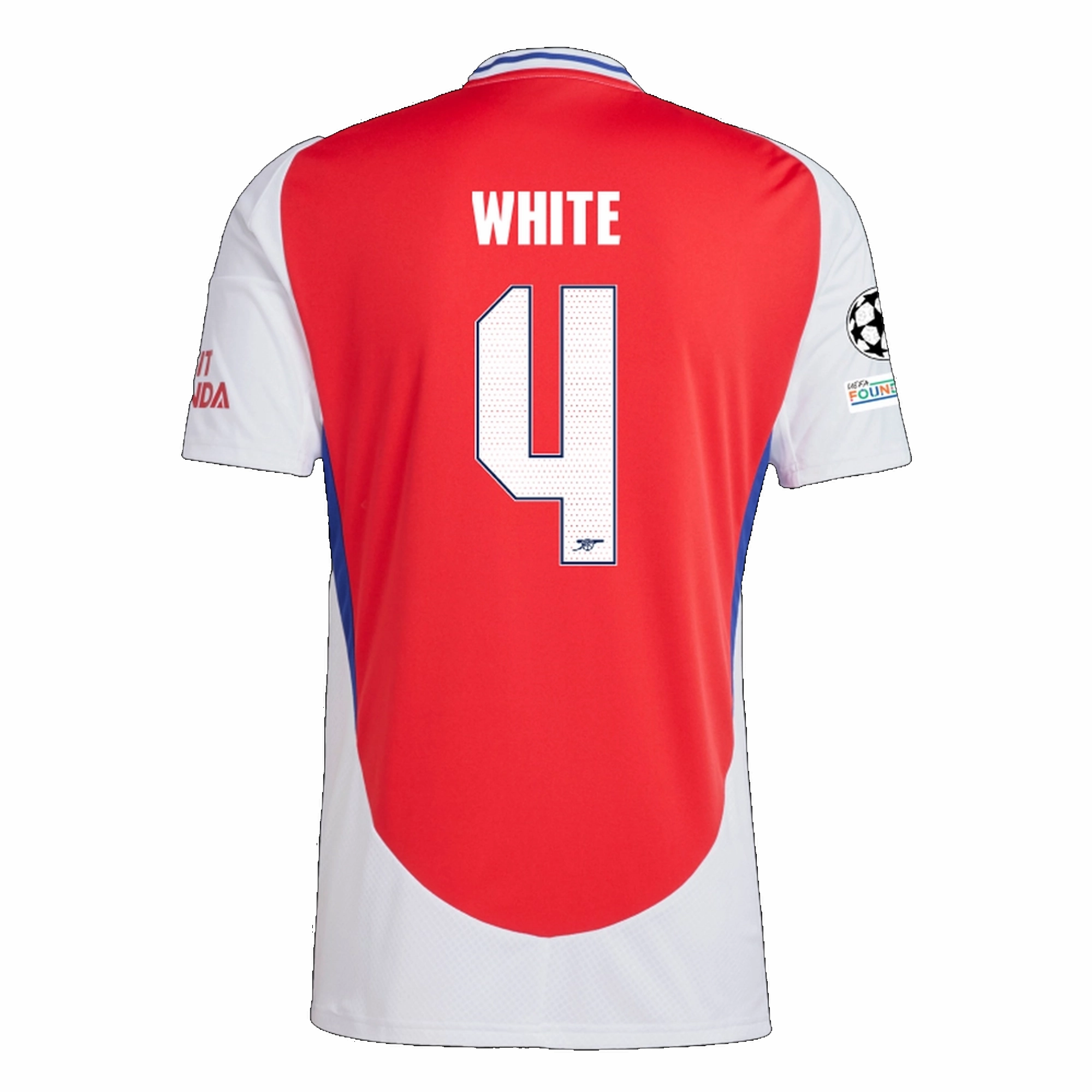 Smooth Silicone Gripper Soft Layers adidas Arsenal Ben White Home Jersey w/ Champions League Patches 24/25 (Better Scarlet/White)