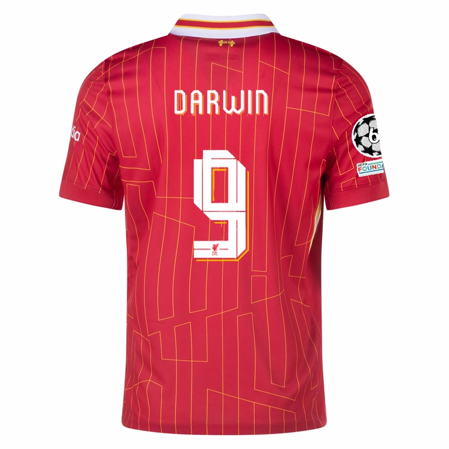 Outdoor Wear UV Protective Coating Nike Liverpool Darwin Nunez Home Jersey w/ Champions League Patches 24/25 (Gym Red/Chrome Yellow)