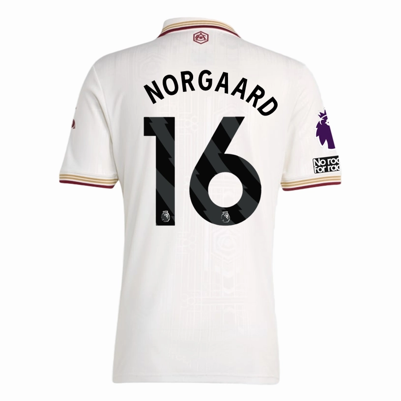 Training Ready Gear High Collar Design adidas Norgaard Men's Arsenal FC Third Jersey 25/26 w/ NRFR   EPL Patches (White/Burgundy)