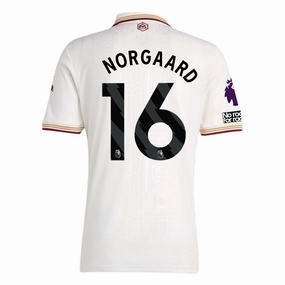 Training Ready Gear High Collar Design adidas Norgaard Men's Arsenal FC Third Jersey 25/26 w/ NRFR   EPL Patches (White/Burgundy)