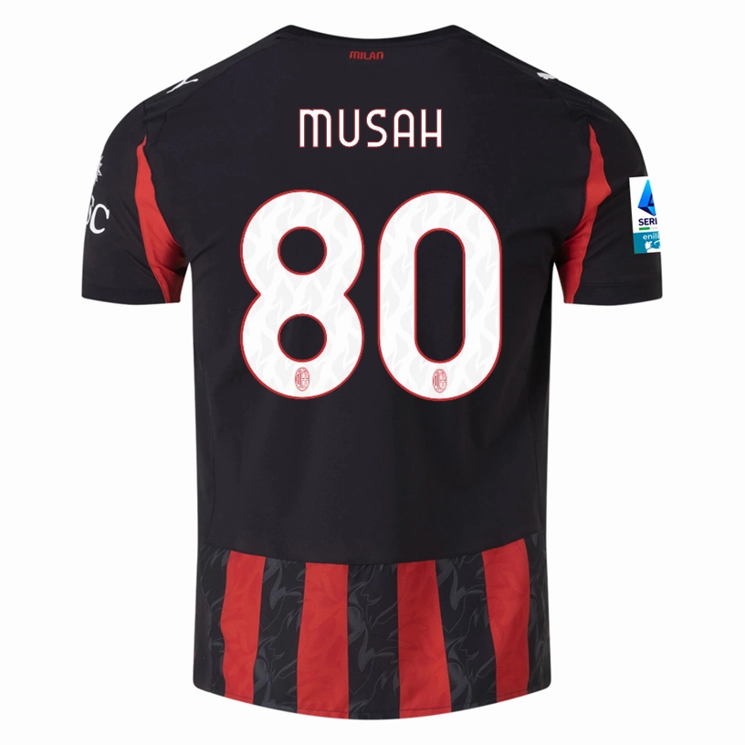Puma Musah Men's AC Milan Authentic Home Jersey 25/26 w/ Seria A Patch (Red/Black) High Collar Design