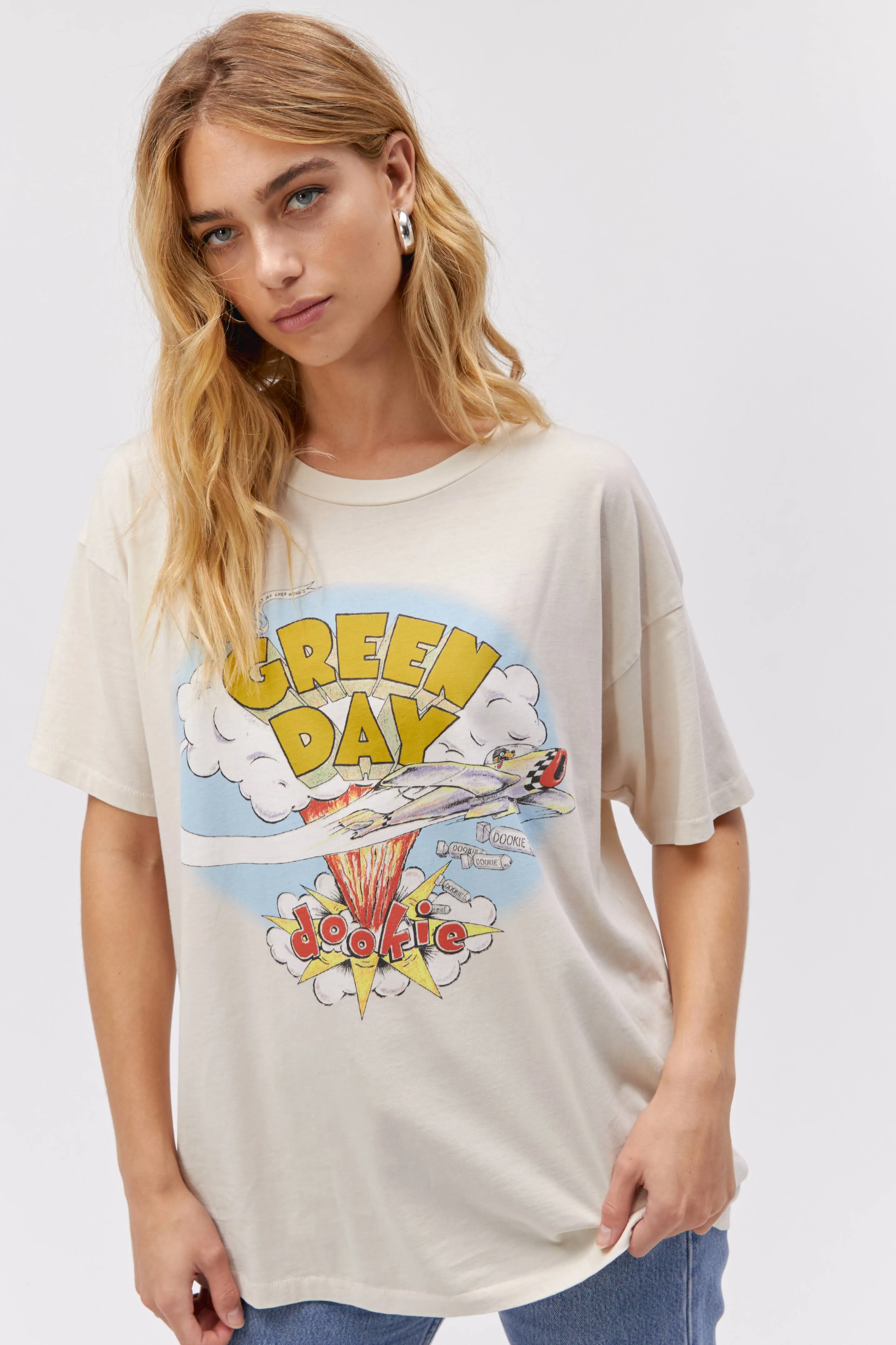 Breathable Lamination Comfortable Sweater DayDreamer "Green Day Dookie Merch" T-Shirt W - Dirty  White