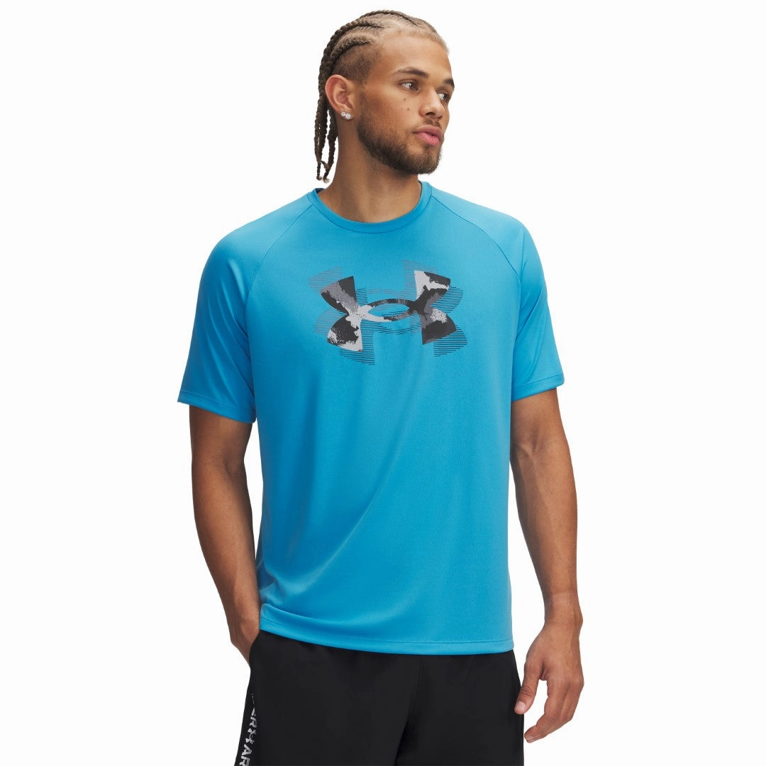 Tech Print Fill T-shirt Slim Fit Design Taped Neckline