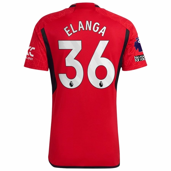 No Pressure Stretchable Knit Material adidas Manchester United Anthony Elanga Home Jersey 23/24 w/ EPL   No Room For Racism Patches (Team College Red)