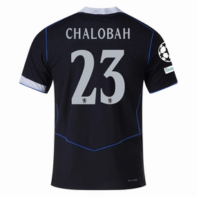 Nike Chalobah Chelsea T90 Authentic Third Jersey w/ Champions League & World Champions Patch 25/26 (Black/Silver) Elastic Cuff Retention