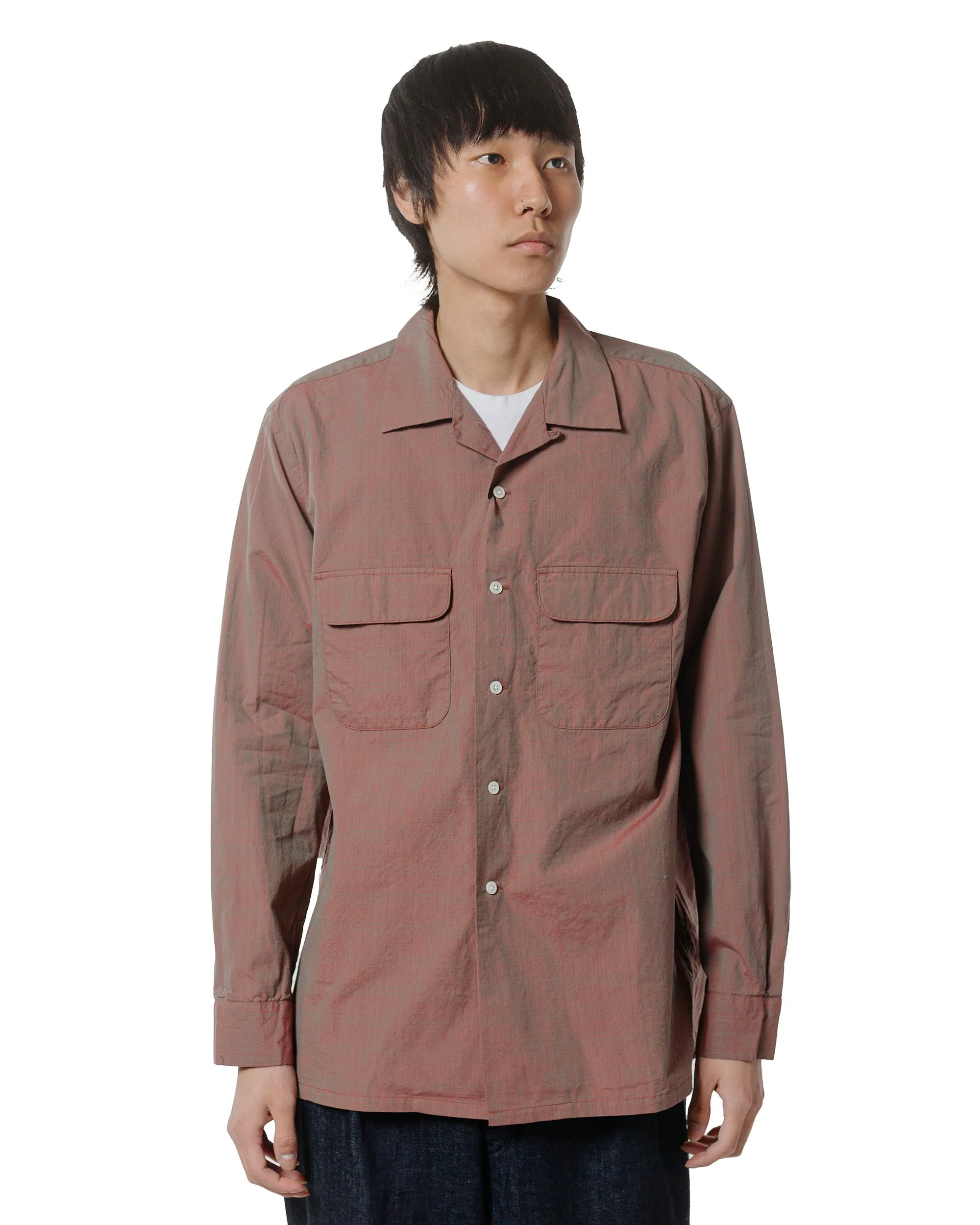 Beams Plus Open Collar Slab Chambray Red Neutral Colors