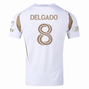 adidas Mark Delgado LAFC Authentic Away Jersey w/ MLS   Apple   Ford Logo 25/26 (White/Gold) Quick Evaporation Knit Eco Conscious Manufacturing