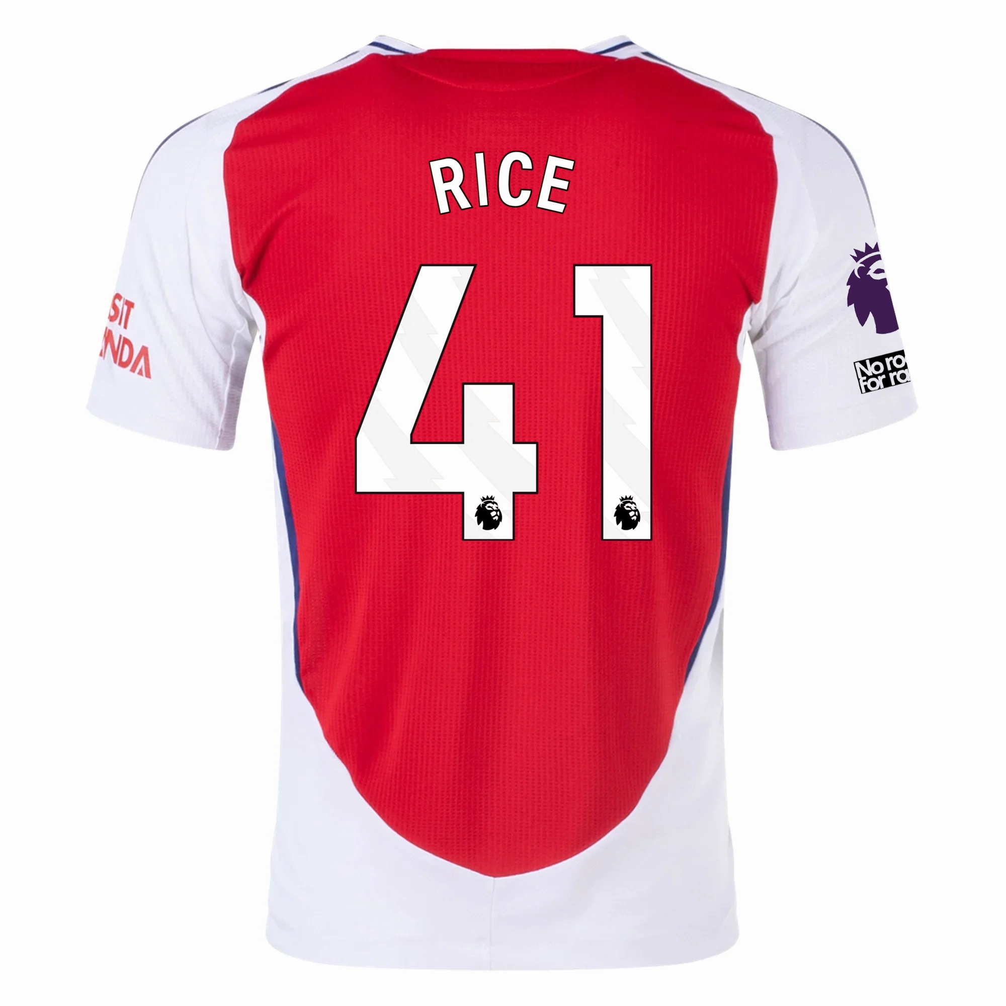 adidas Arsenal Authentic Declan Rice Home Jersey w/ EPL   No Room For Racism Patches 24/25 (Better Scarlet/White) Mesh Detail Casual Movement