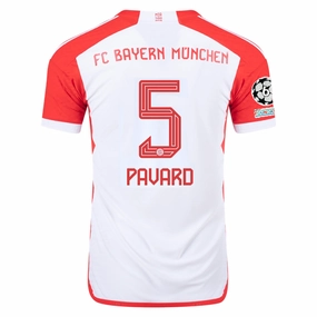 adidas Bayern Munich Authentic Benjamin Pavard Home Jersey w/ Champions League Patches 23/24 (White/Red) Quick Release Venting