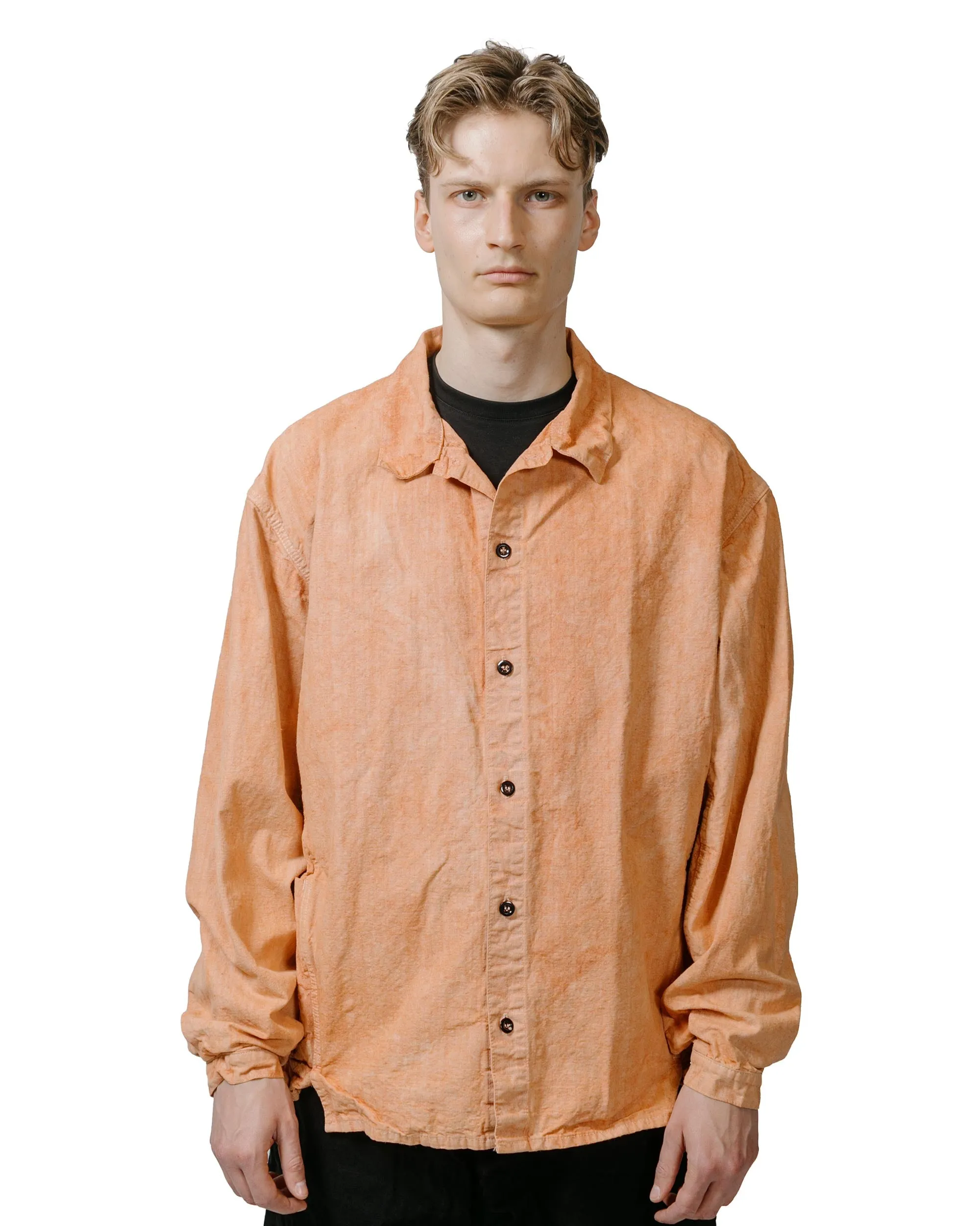 Tender Type 453 Double Cuff Mandolin Pocket Shirt Bleached Weft Stripe Cotton Canvas Red Ochre Elegant Finish