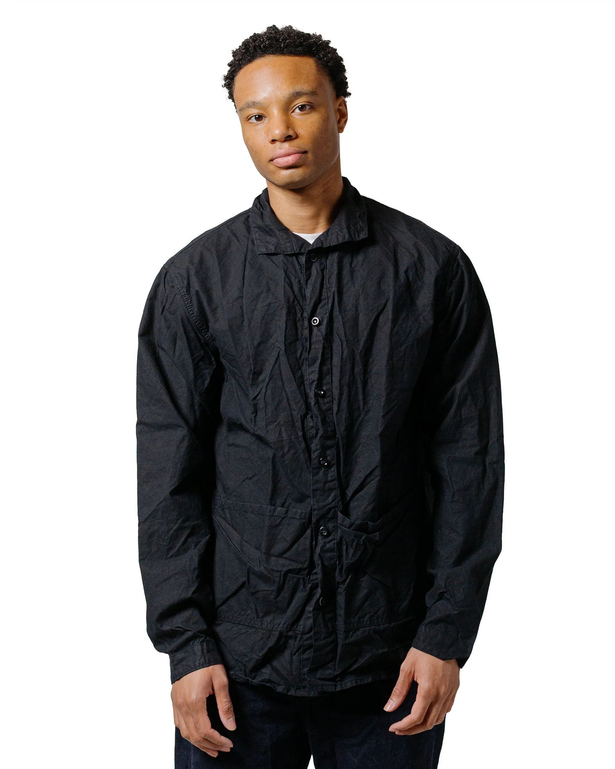 EasyCare Fabric Static Dissipating Fiber Tender Type 468 Flipped Collar Shirt Black Cotton Panama Hadal Blue