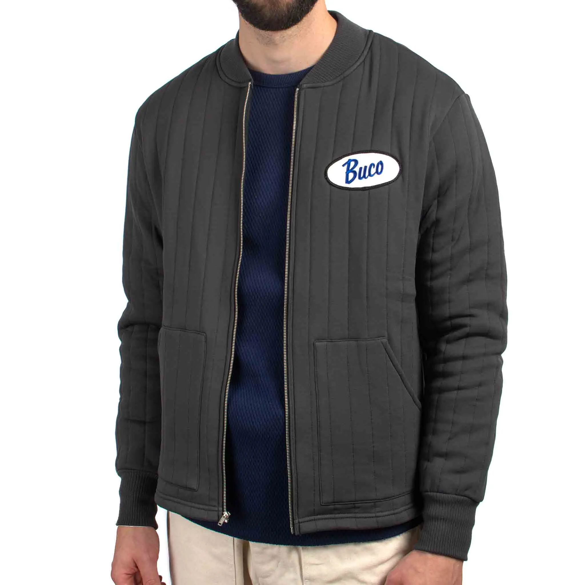The Real McCoy's BC21101 Buco F/Z Nylon Quilted Sweatshirt Charcoal old people
