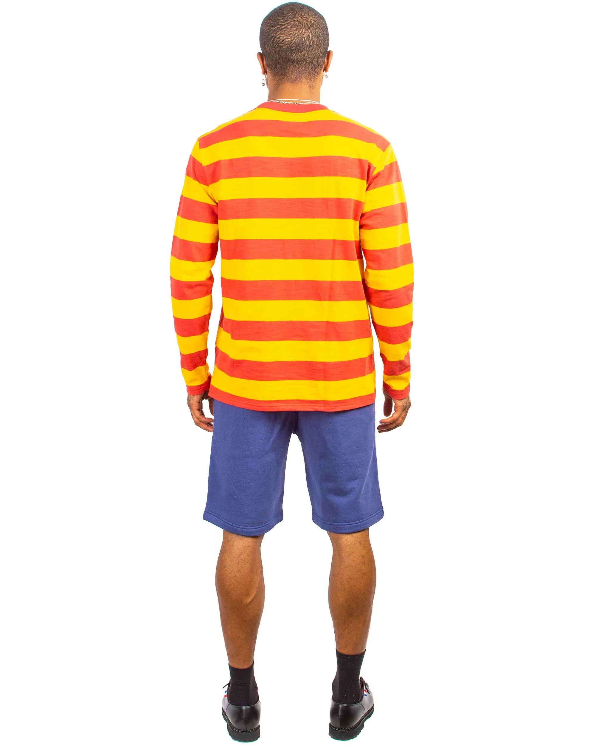 Flexible Weave Longline Hemline The Real McCoy's BC22005 Buco Stripe Tee L/S Salmon