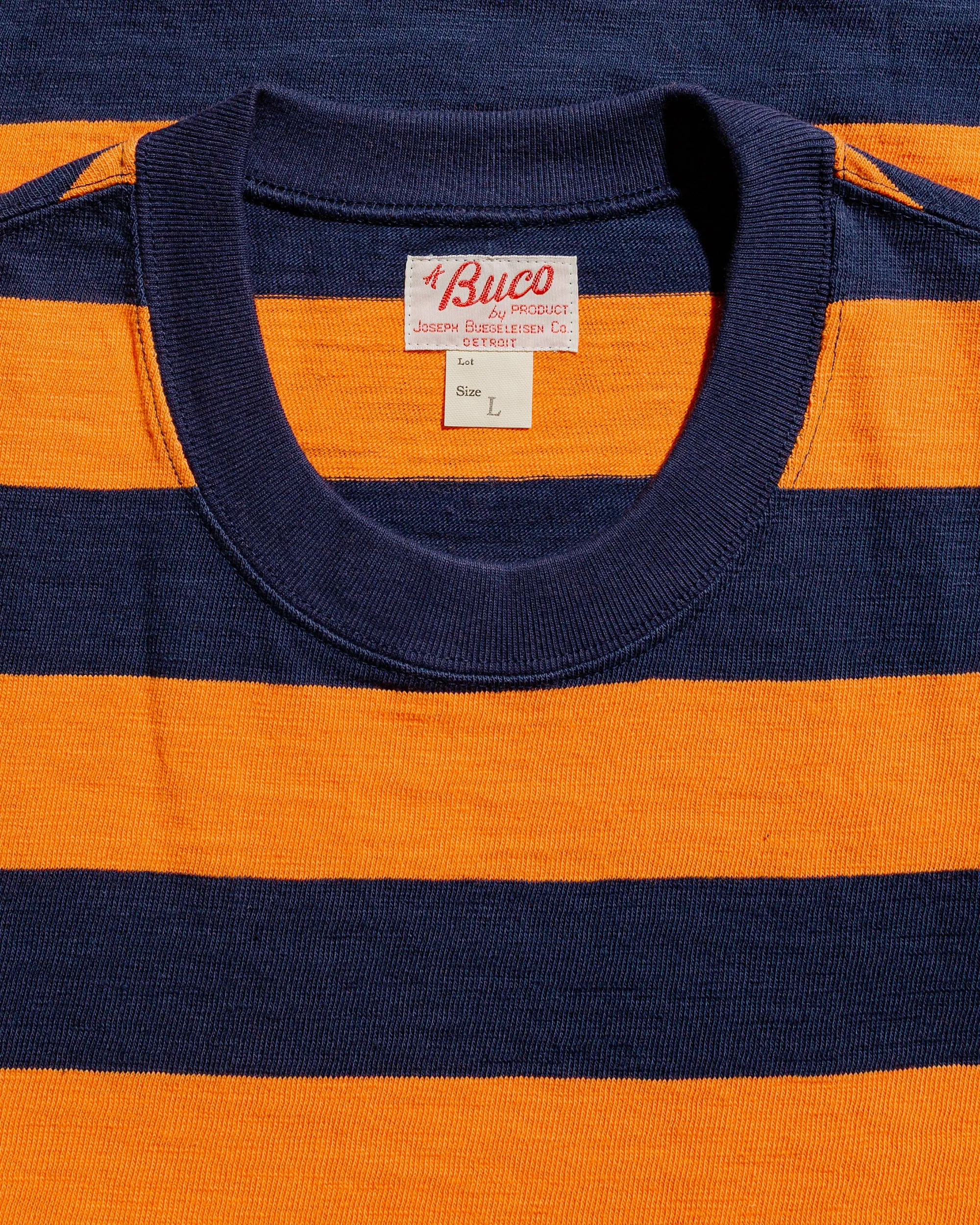 Eco Friendly Dyes Chilly Comfort Wear The Real McCoy's BC24002 Buco Stripe Tee S/S Orange/Navy