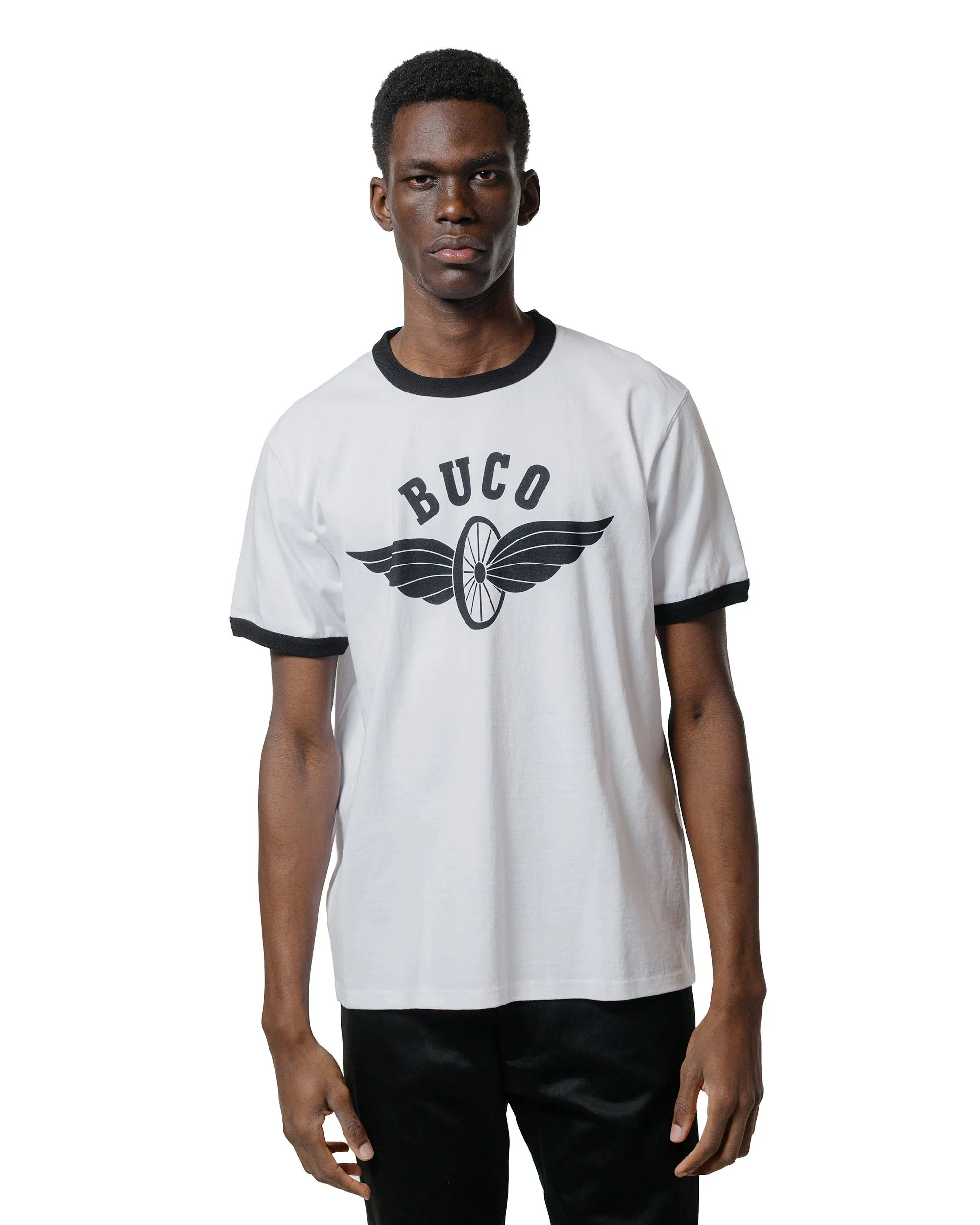 The Real McCoy's BC25004 Buco Tee / Flying Wheel White/Black Oversized Cut Soft Texture