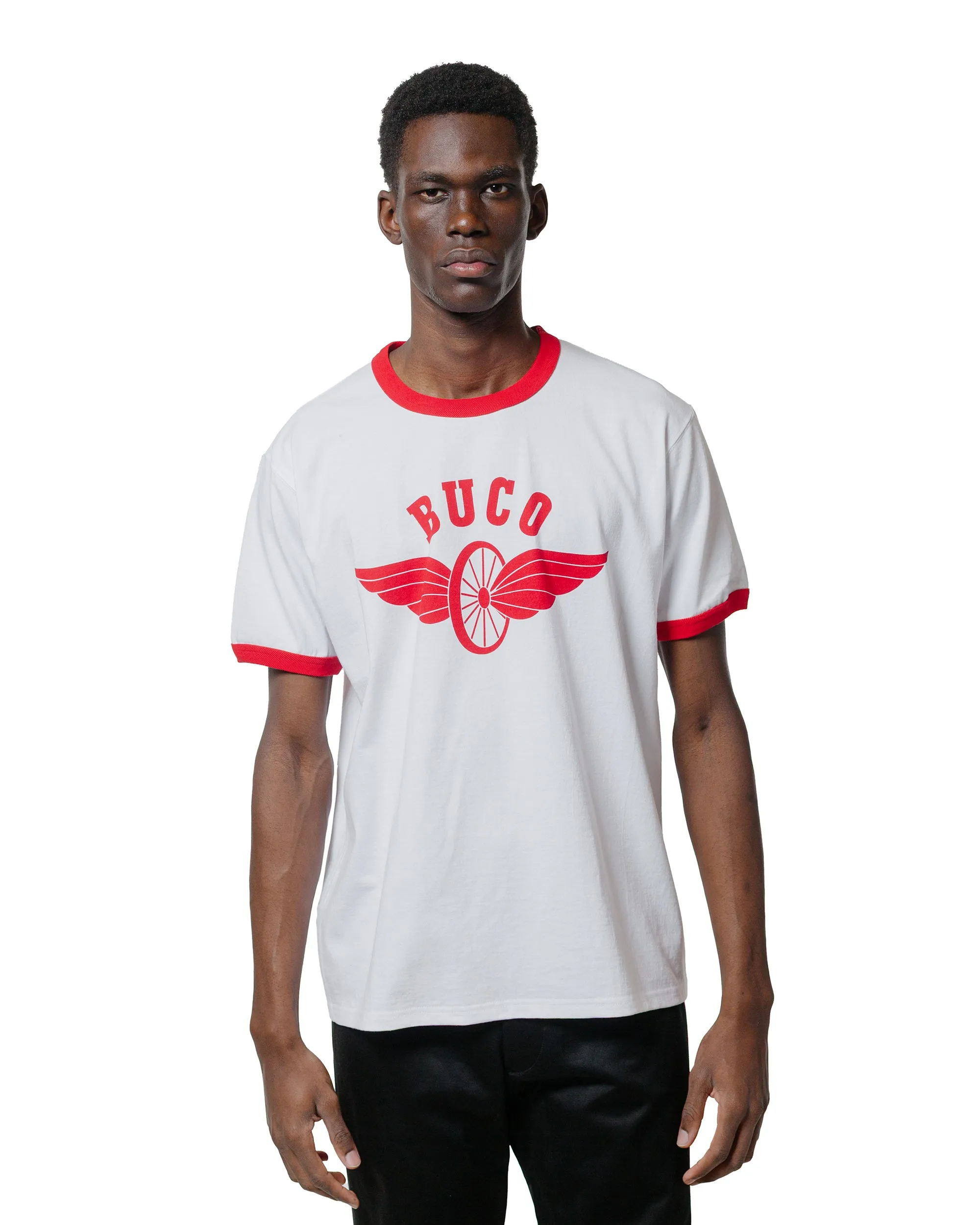The Real McCoy's BC25004 Buco Tee / Flying Wheel White/Red Flexible Shoulder Seams Relaxing Fit