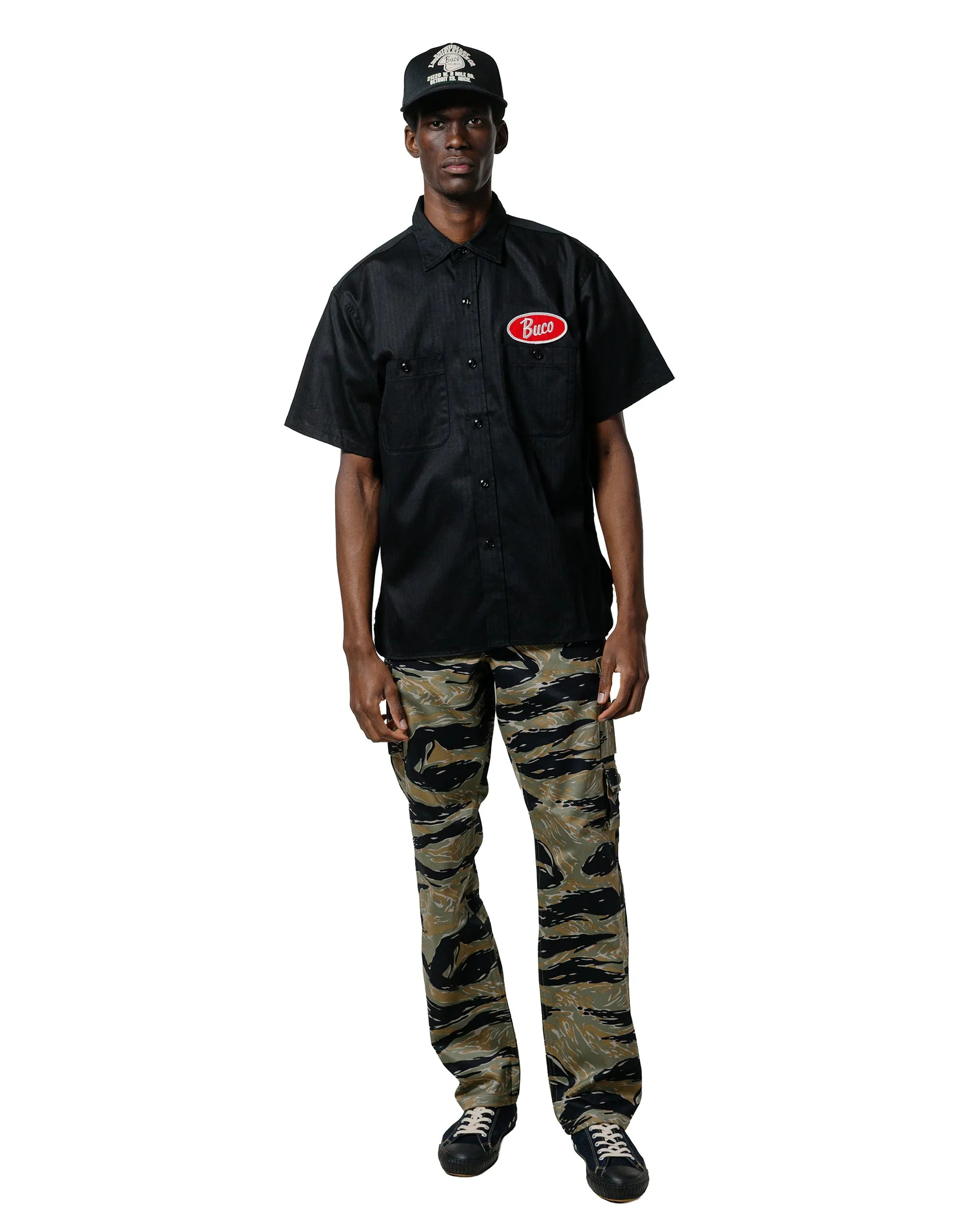 The Real McCoy's BS25001 Buco Workshirt S/S Culver City Black Micro Perforated Texture