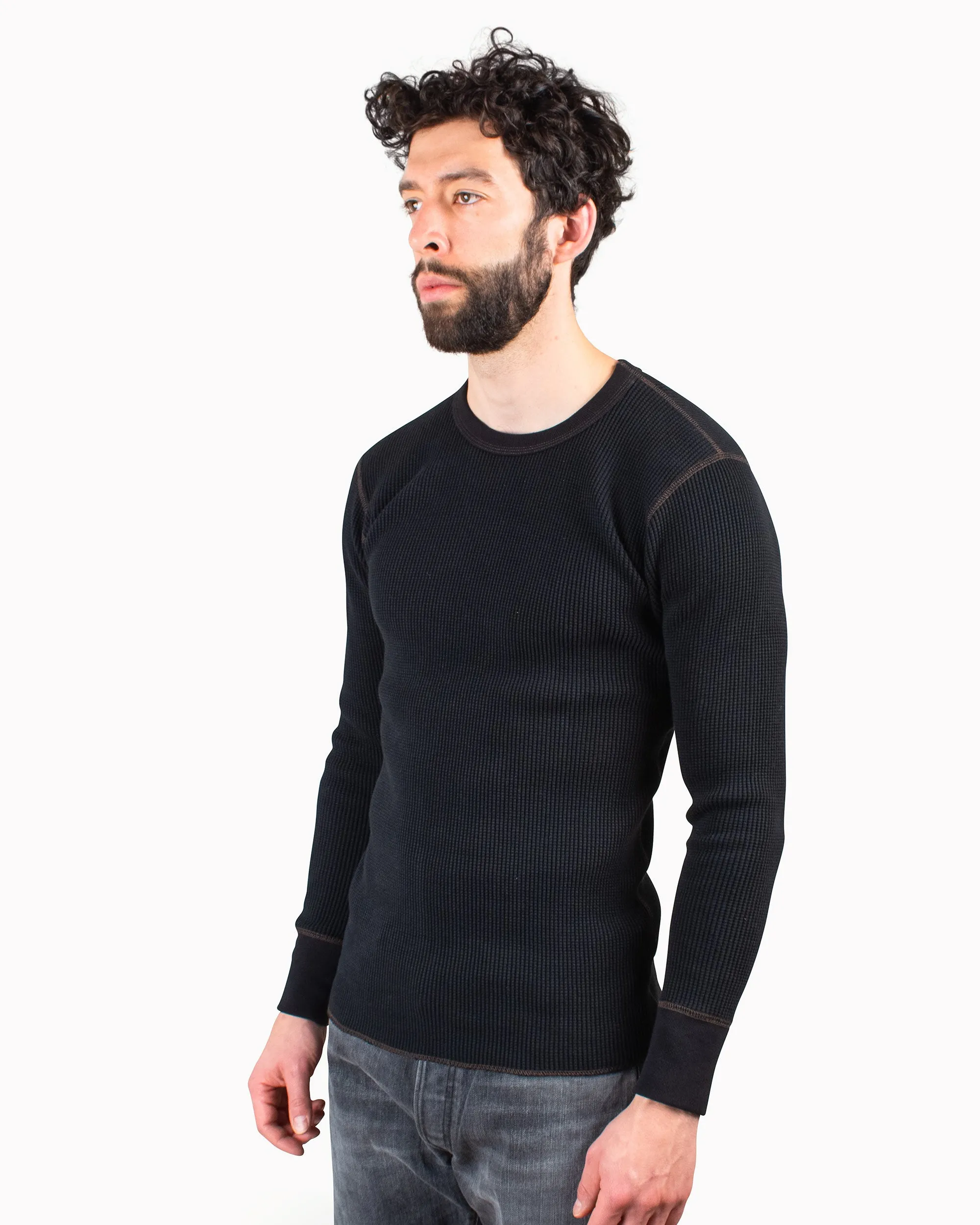 Pre Shrunk Fabric Light and Comfortable The Real McCoy's MC12123 Thermal Shirts Long Sleeve Black
